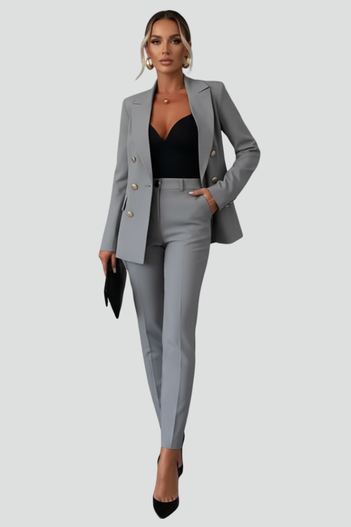 Women's Double-Breasted Workwear Trouser Suit in Grey
