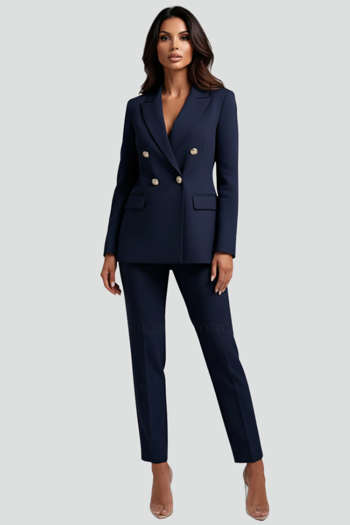 Women's Double-Breasted Workwear Trouser Suit in Navy