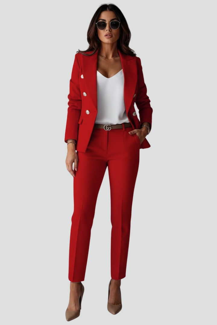 Women's Double-Breasted Workwear Trouser Suit in Red