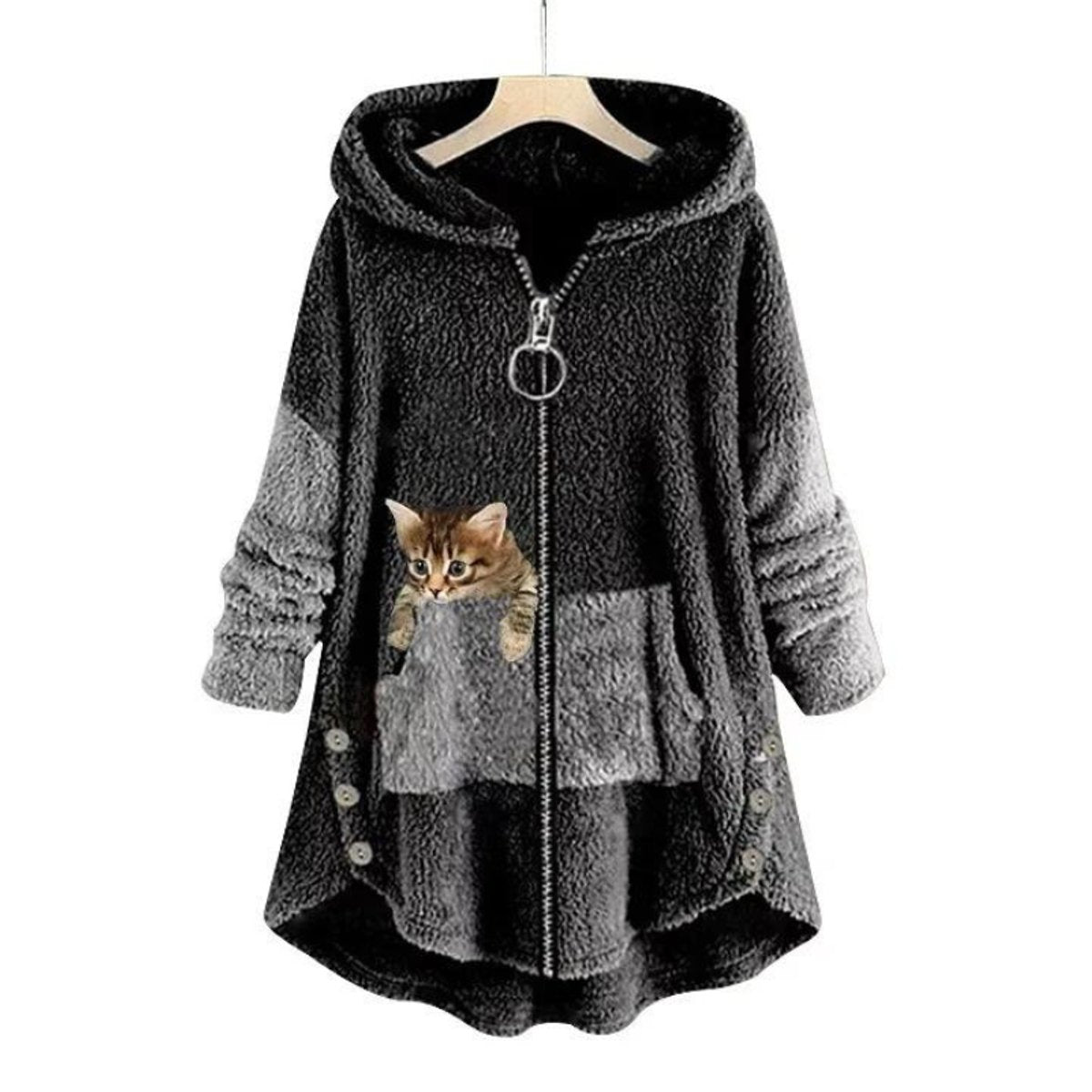 Women's Hooded Casual Fleece in Black