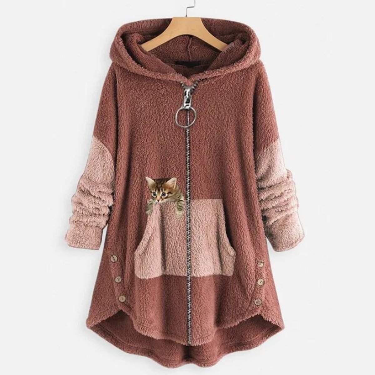 Women's Hooded Casual Fleece in Brick Red