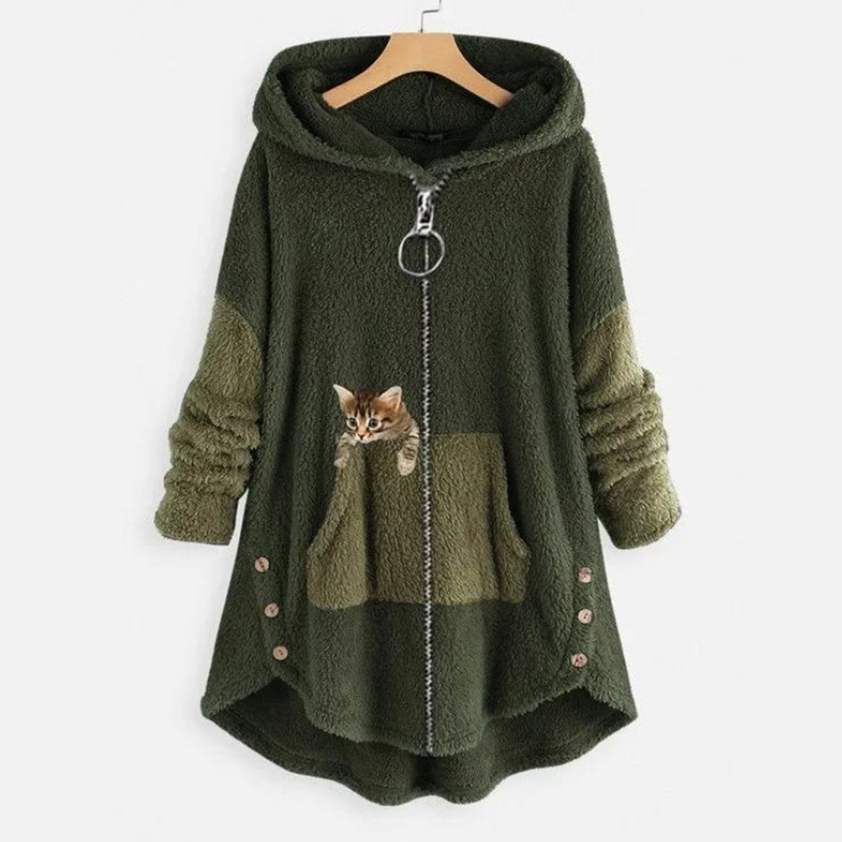 Women's Hooded Casual Fleece in Dark Green