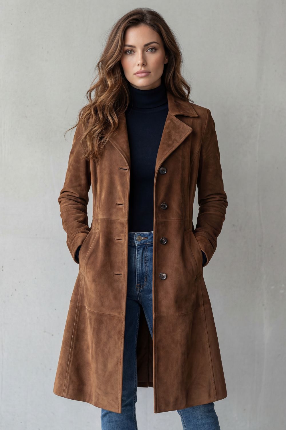Women's Button-Front Casual Coat in Brown