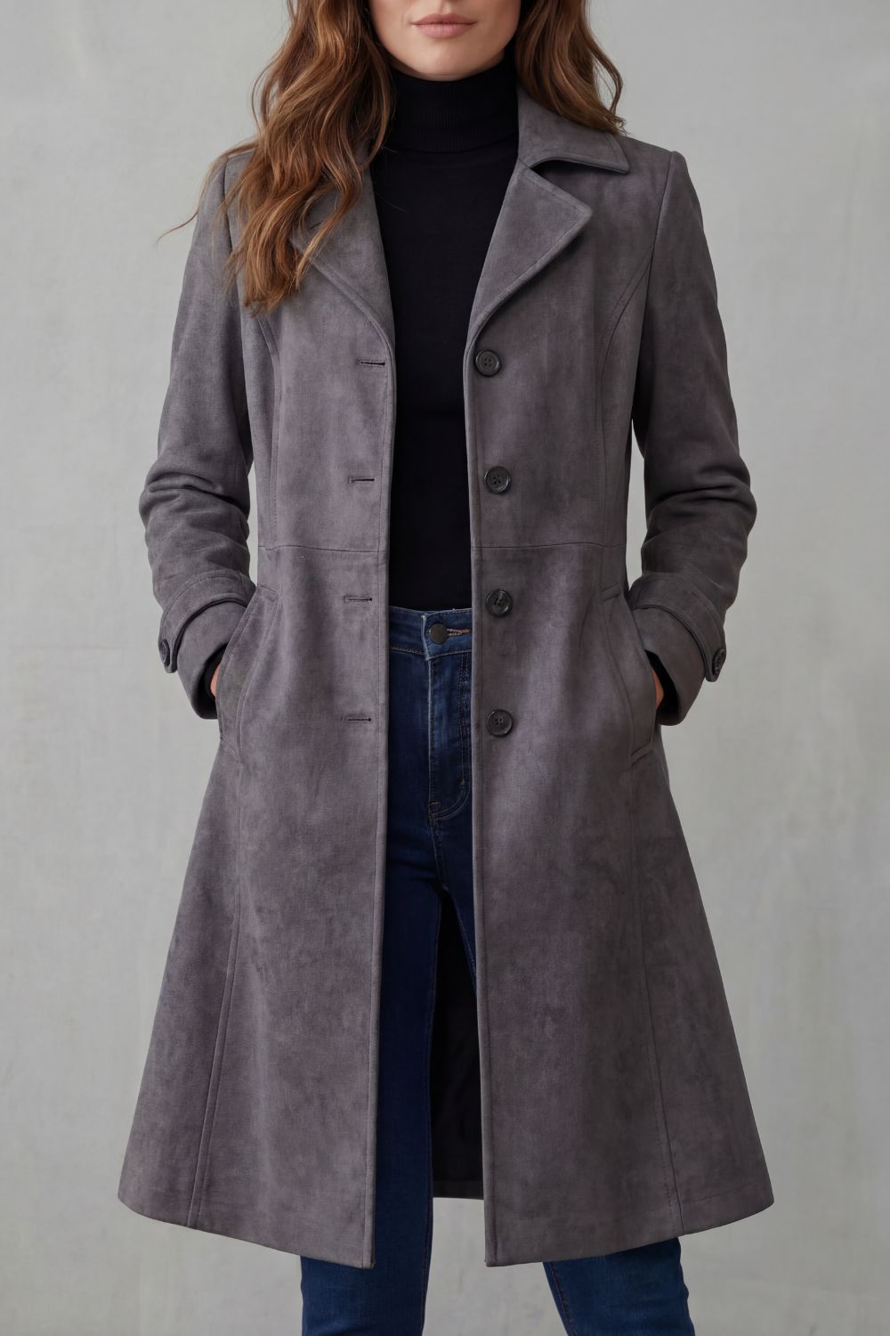 Women's Button-Front Casual Coat in Grey
