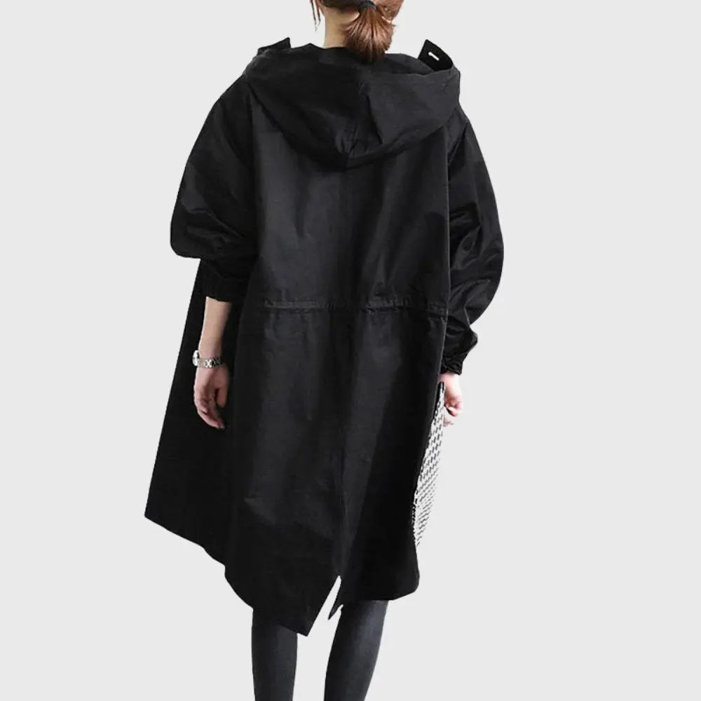 Women's Hooded Button-Front Casual Coat in Black