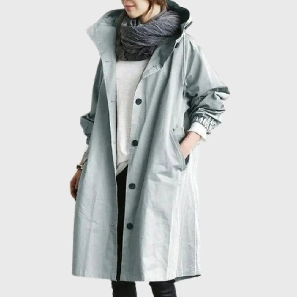 Women's Hooded Button-Front Casual Coat in Light Grey