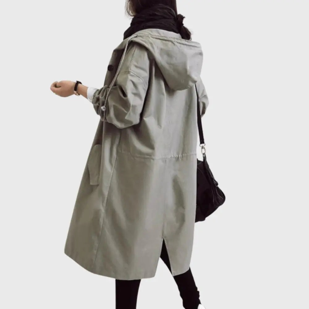 Women's Hooded Button-Front Casual Coat in Taupe