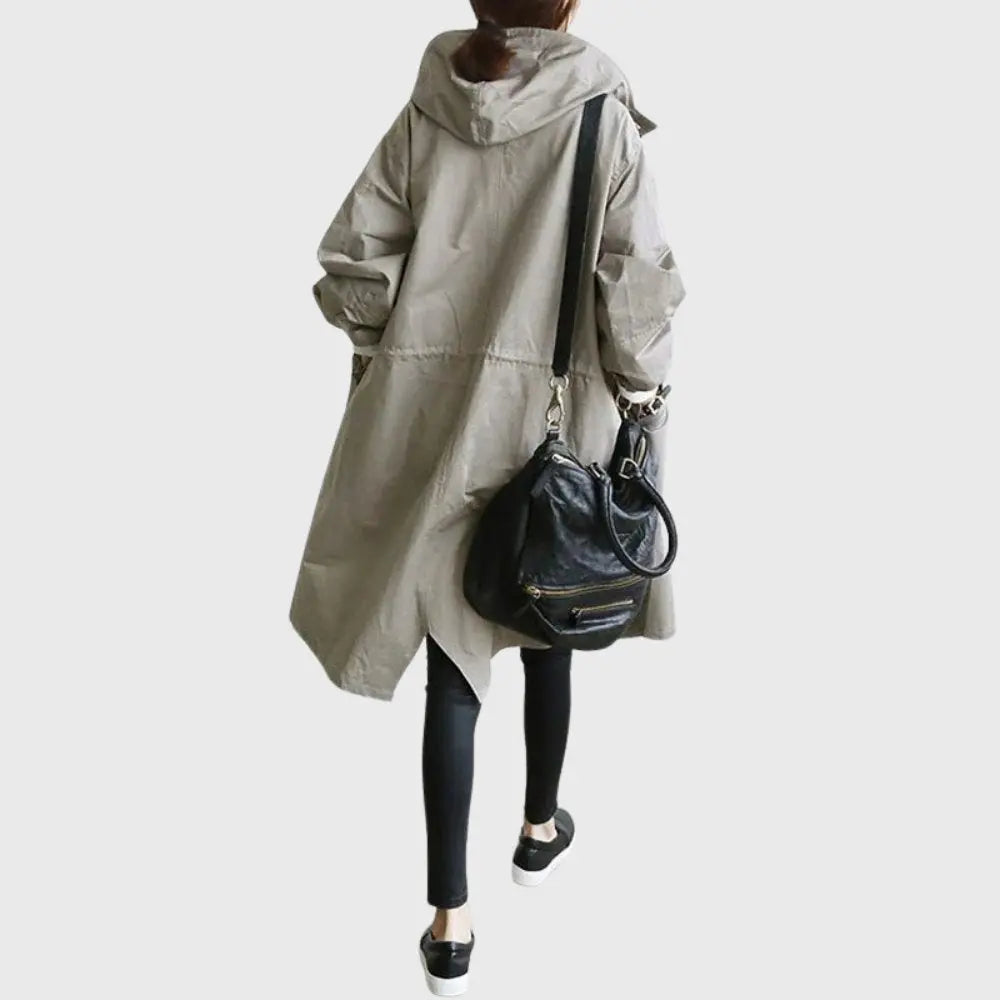 Women's Hooded Button-Front Casual Coat in Taupe
