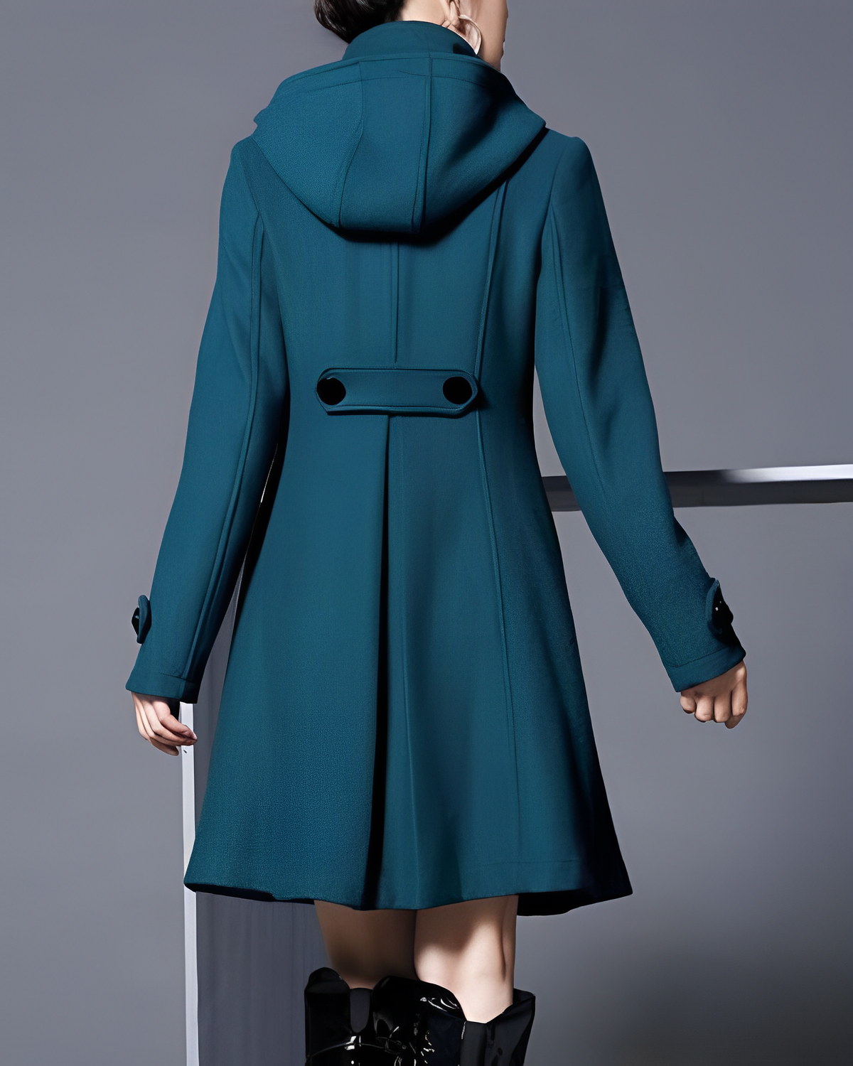 Women's Hooded Double-Breasted Casual Coat in Teal
