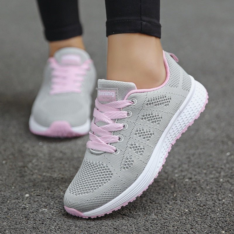 Women's Lace-Up Casual Trainers in Light Grey