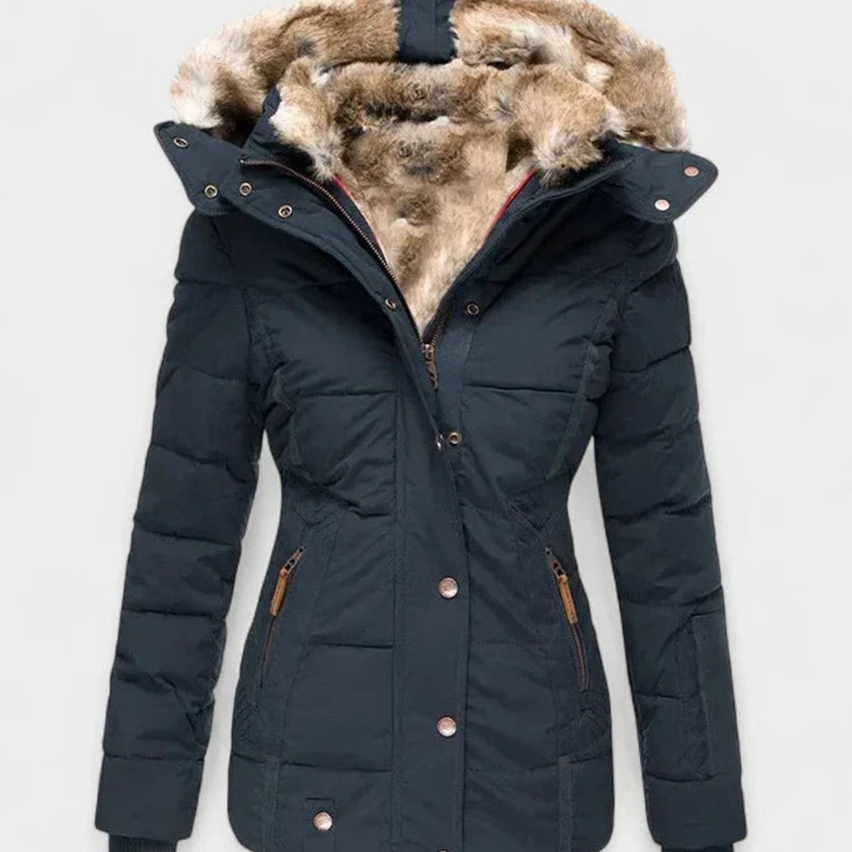 Women's Quilted Hooded Casual Jacket in Navy