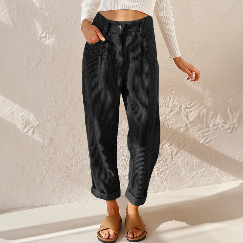 Women's Pleated Casual Trousers in Black