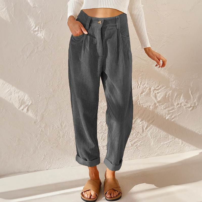 Women's Pleated Casual Trousers in Grey