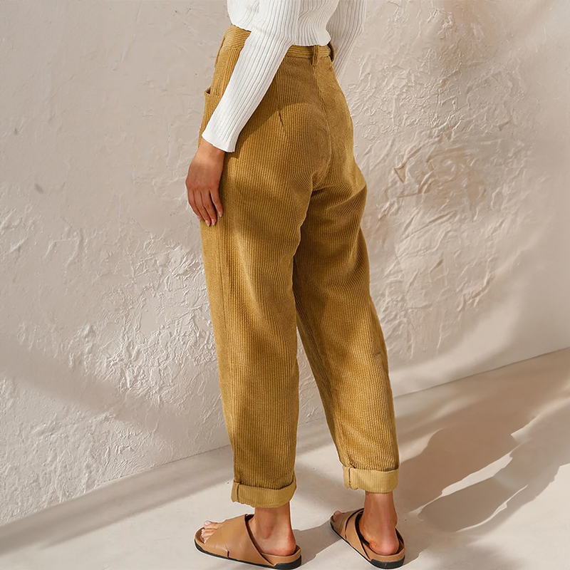 Women's Pleated Casual Trousers in Mustard