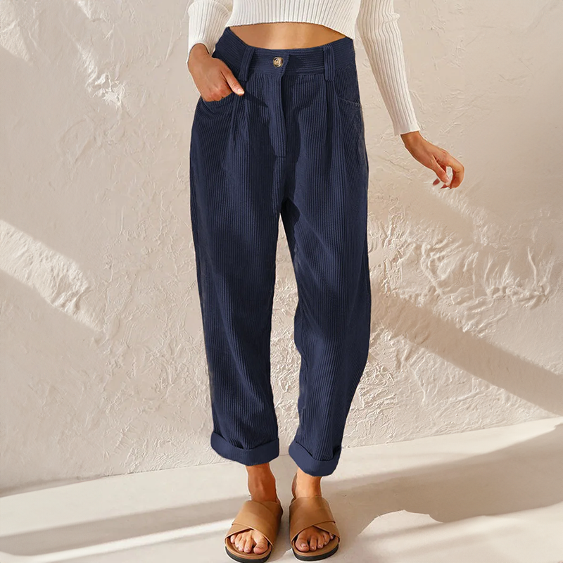 Women's Pleated Casual Trousers in Navy