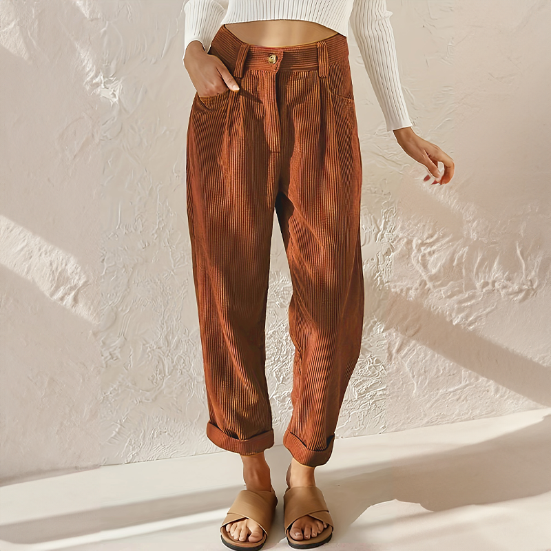 Women's Pleated Casual Trousers in Rust