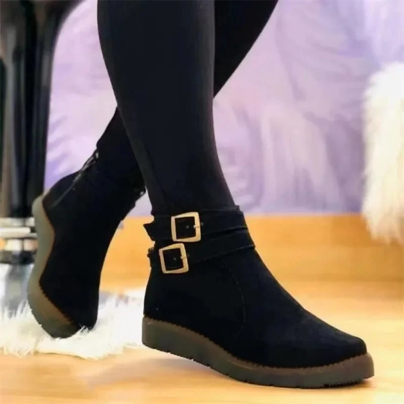 Women's Buckled Casual Ankle Boots in Black