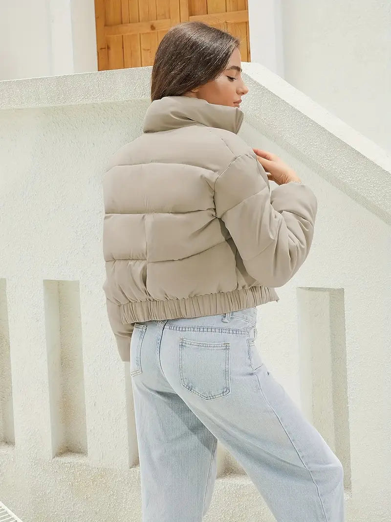 Women's Quilted Zip-Front Casual Jacket in Beige