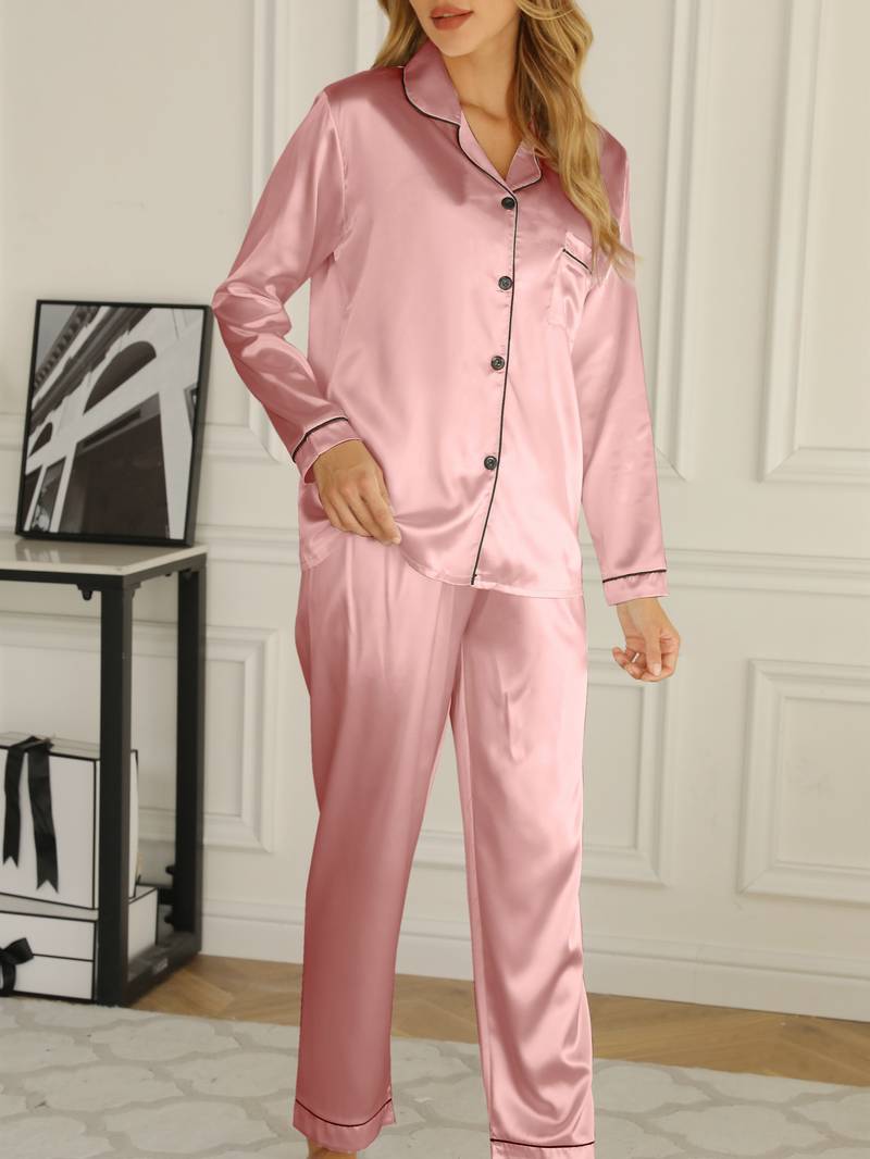 Women's Button-Front Casual Pyjamas in Dusty Rose