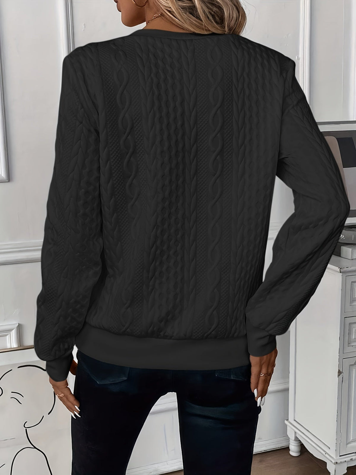 Women's Half-Zip Casual Jumper in Black