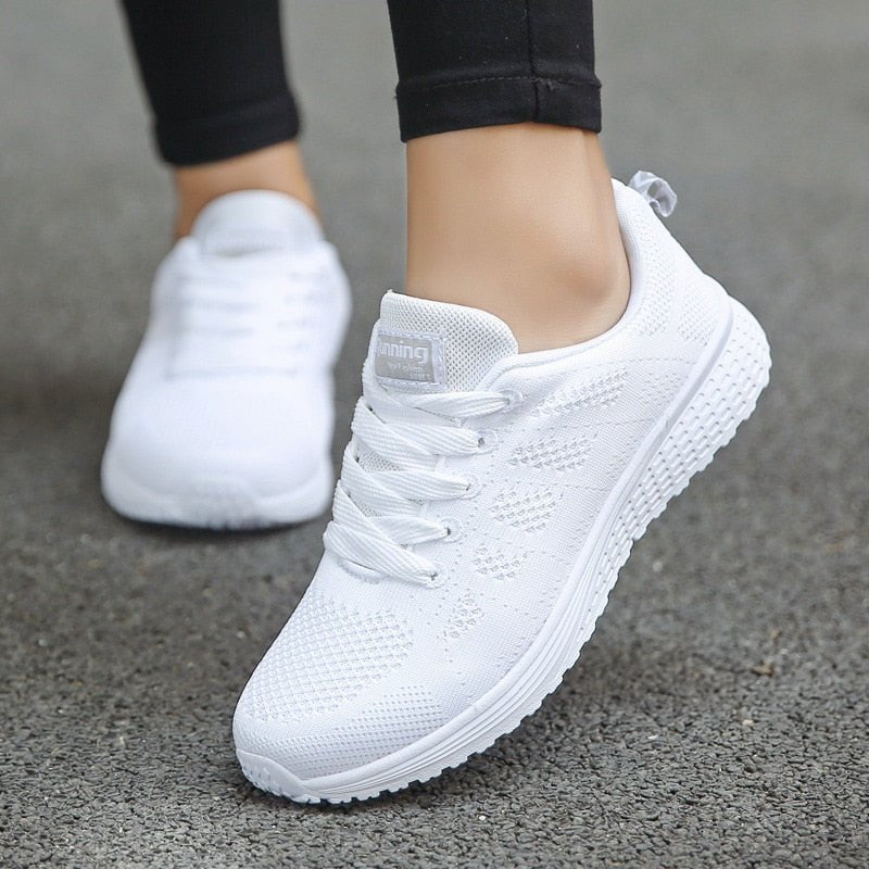 Women's Orthopaedic Lace-Up Casual Trainers in White
