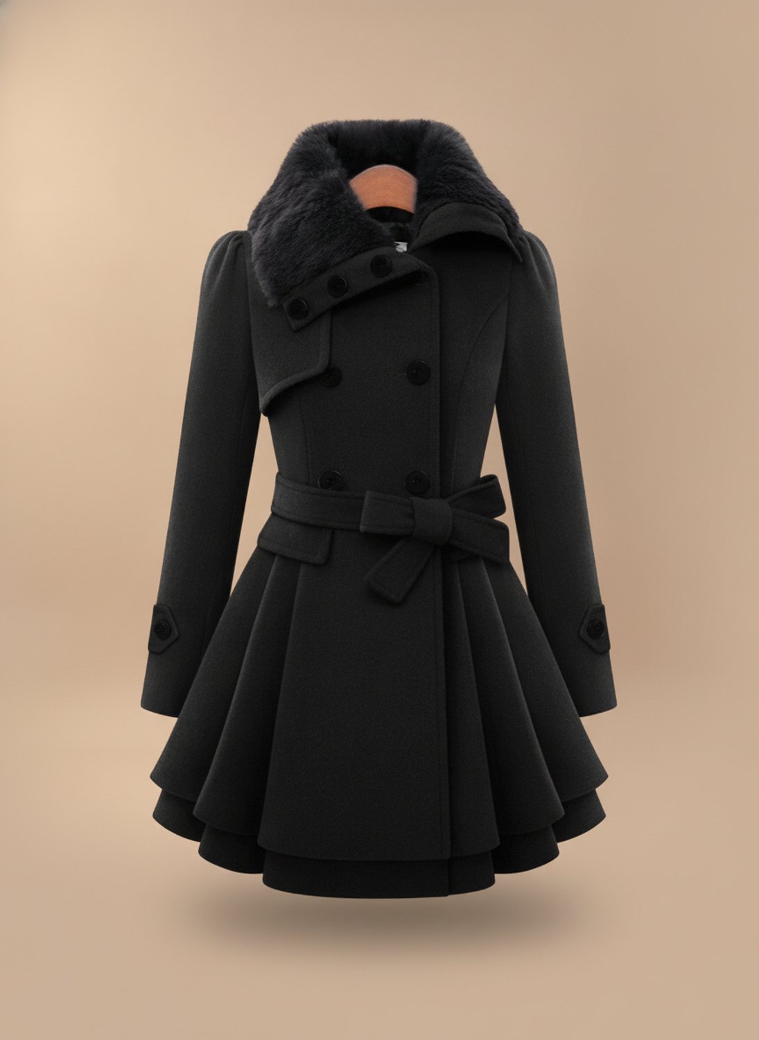 Women's Double-Breasted Casual Coat in Black