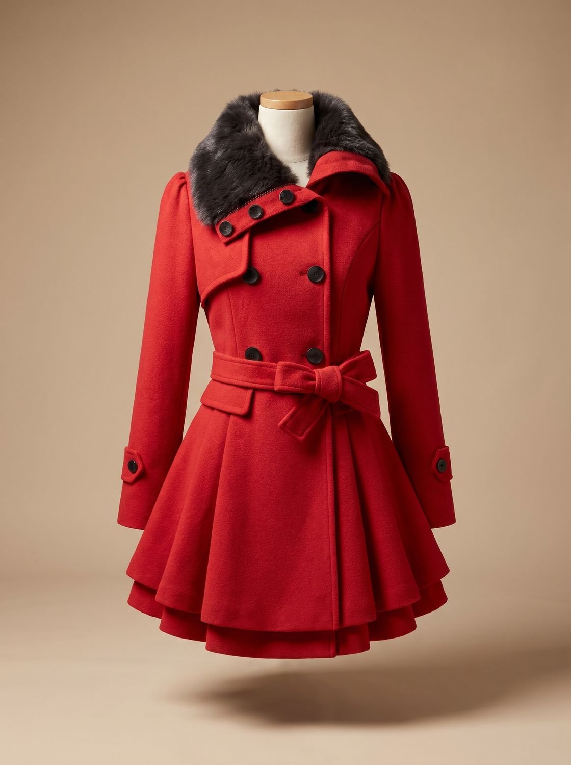 Women's Double-Breasted Casual Coat in Red