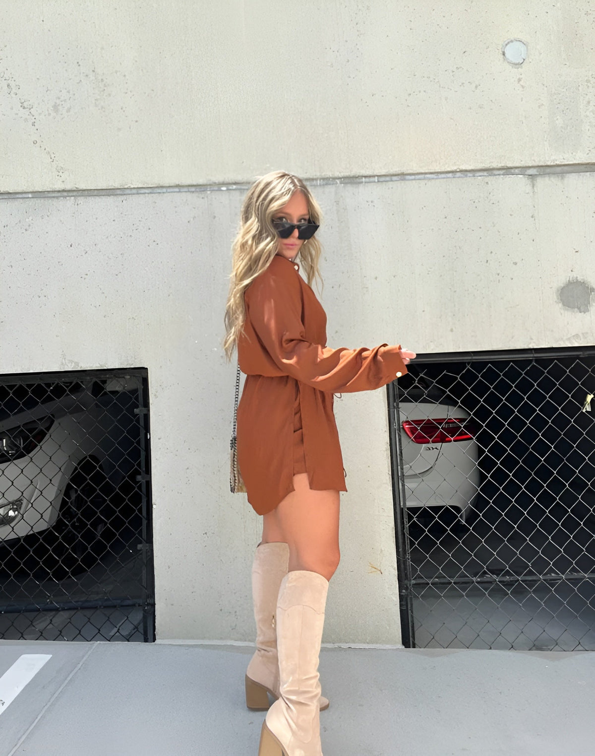 Button-Front Casual Mini Dress in Rust