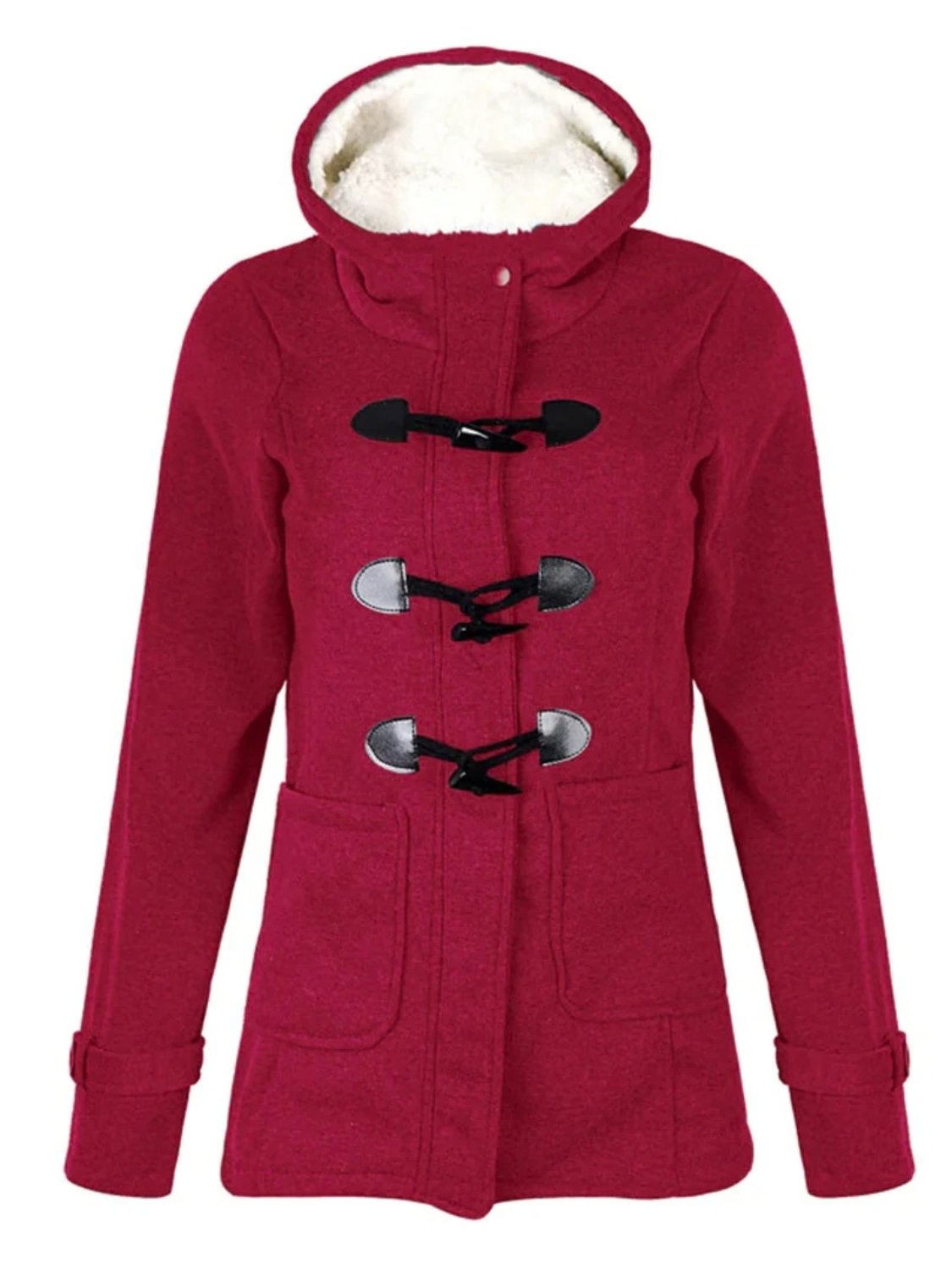 Women's Hooded Toggle-Front Casual Coat in Burgundy