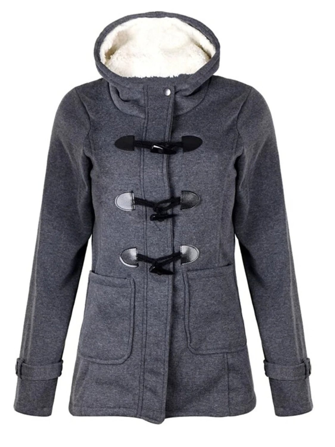 Women's Hooded Toggle-Front Casual Coat in Dark Grey