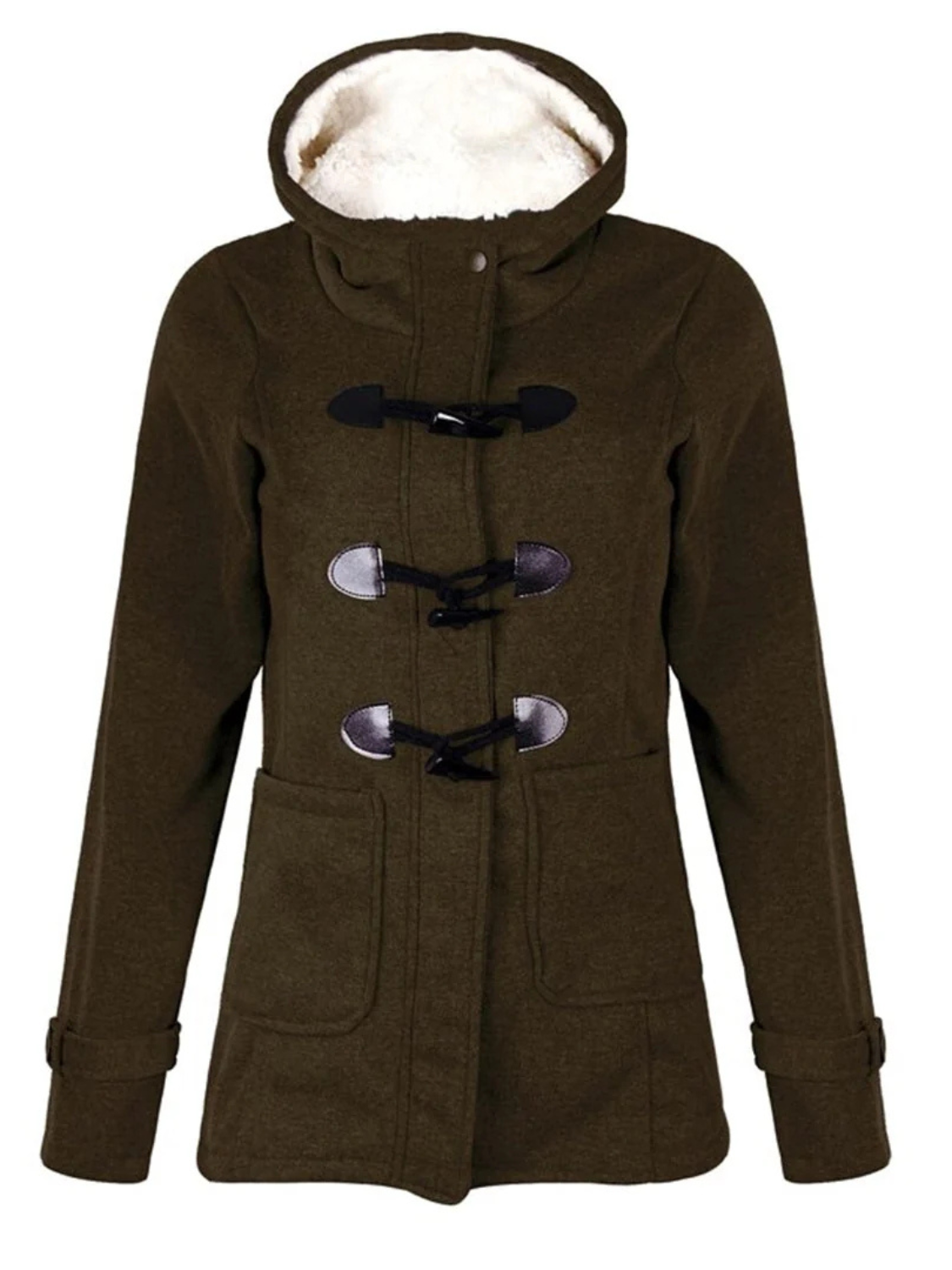 Women's Hooded Toggle-Front Casual Coat in Olive