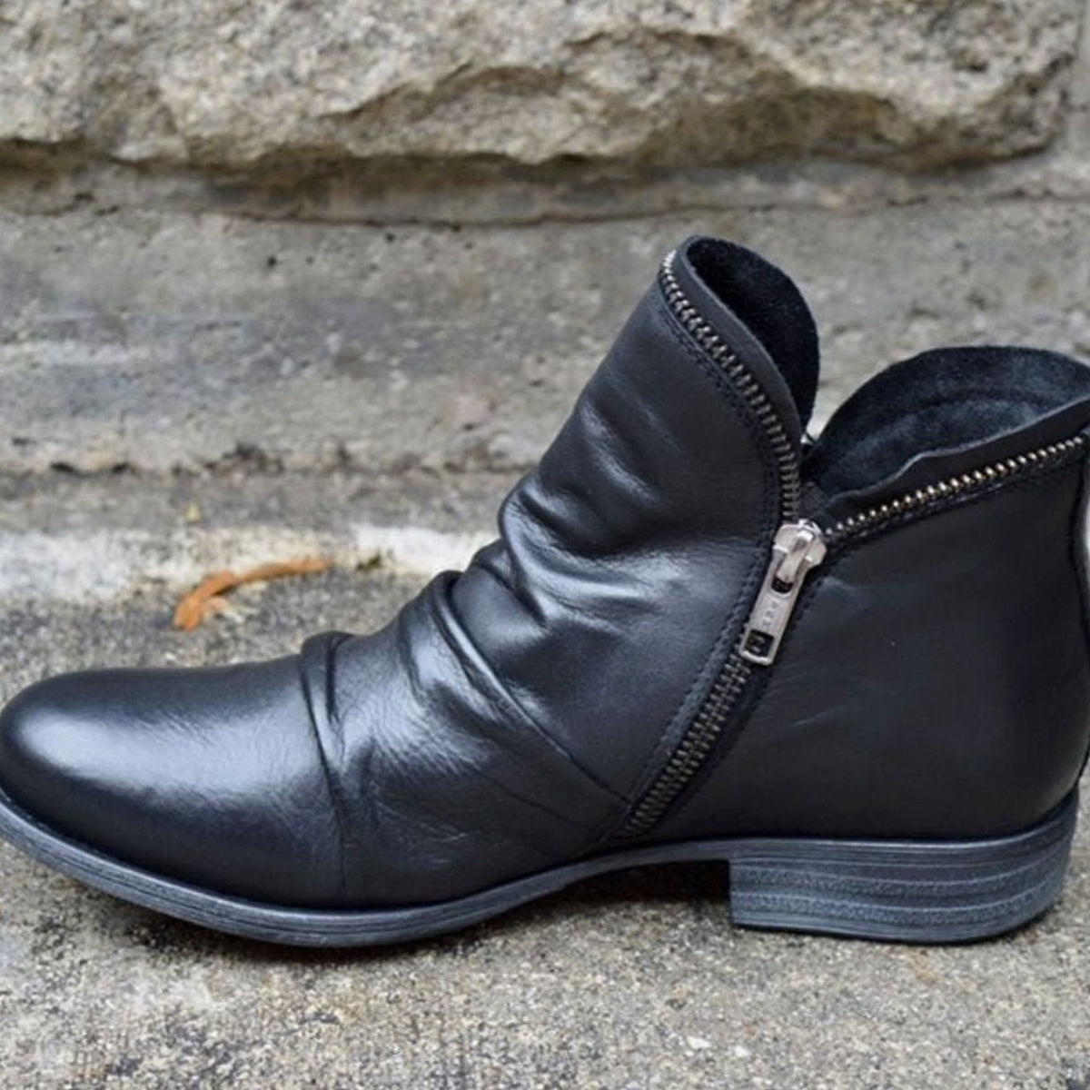 Women's Orthopaedic Ruched Casual Ankle Boots in Black