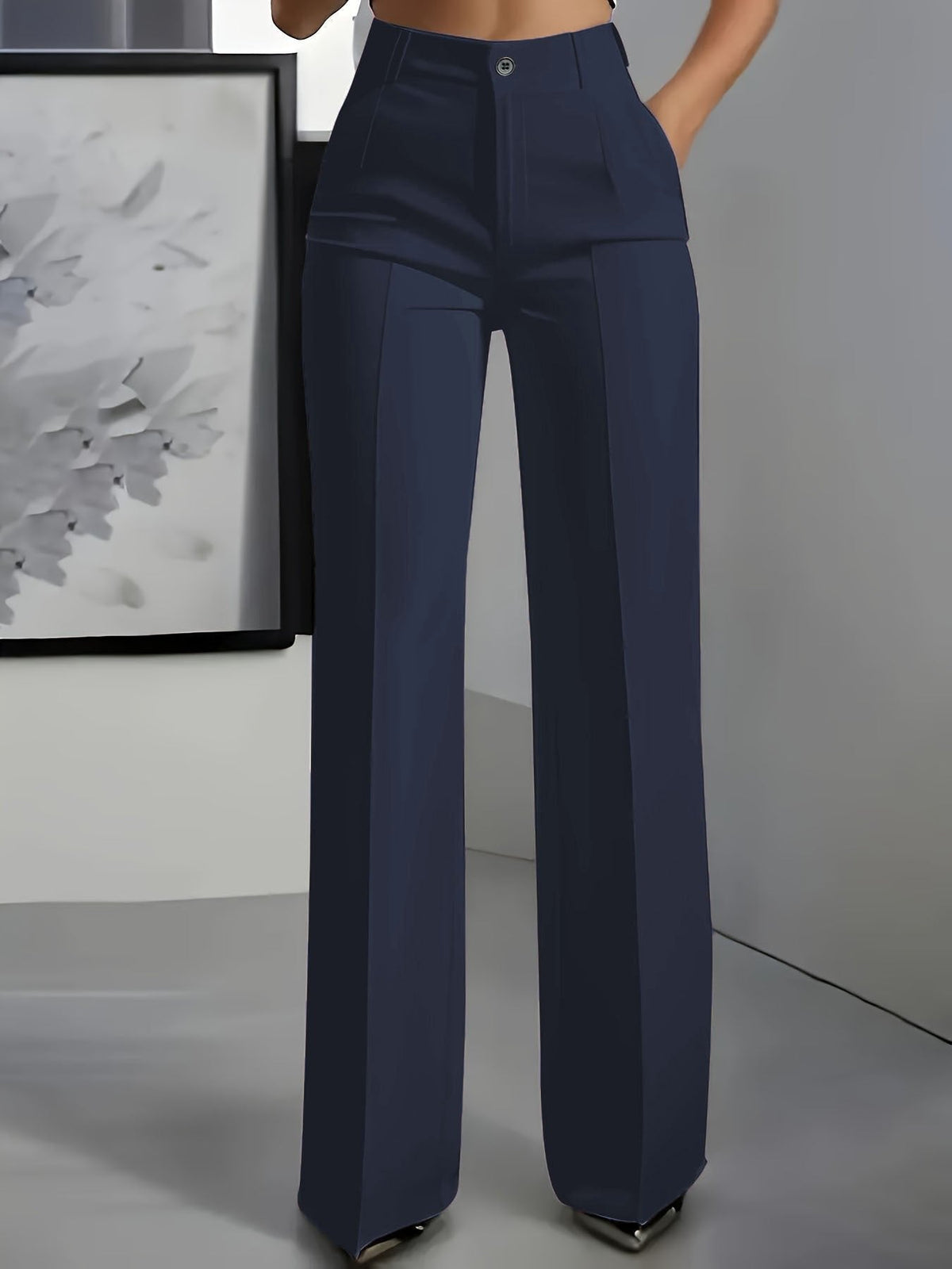 Women's Pleated Workwear Trousers in Navy