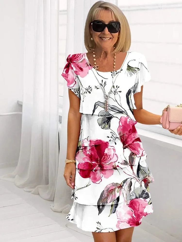 Tiered Flutter-Sleeve Holiday Mini Dress in White