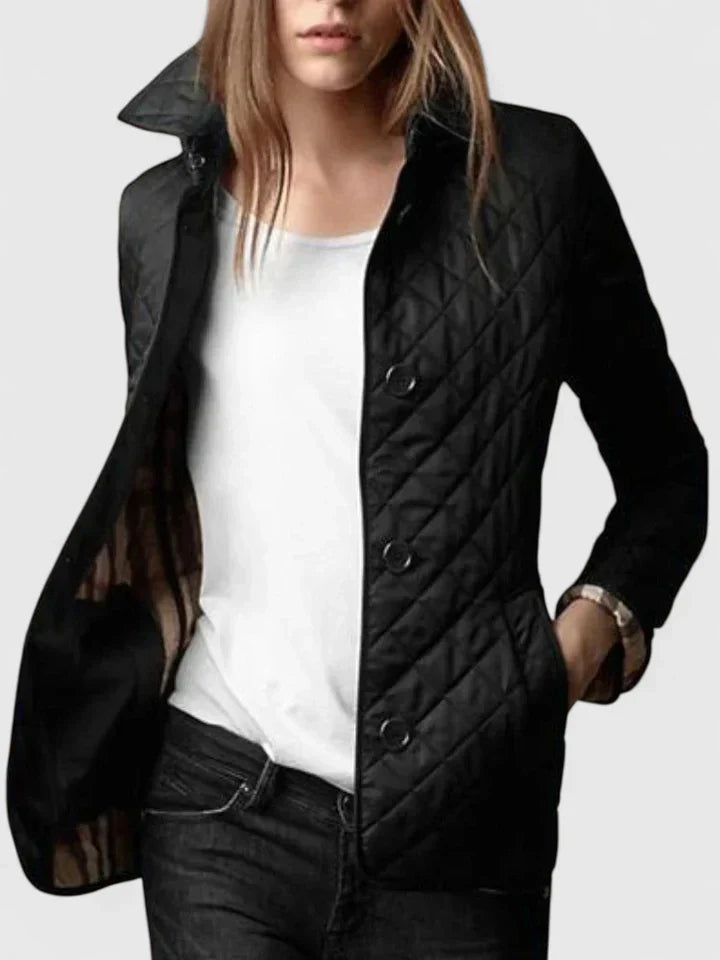 Women's Button-Front Quilted Casual Jacket in Black