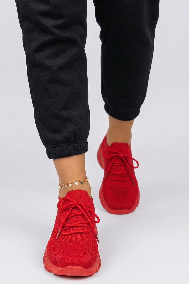 Women's Orthopaedic Lace-Up Casual Trainers in Red