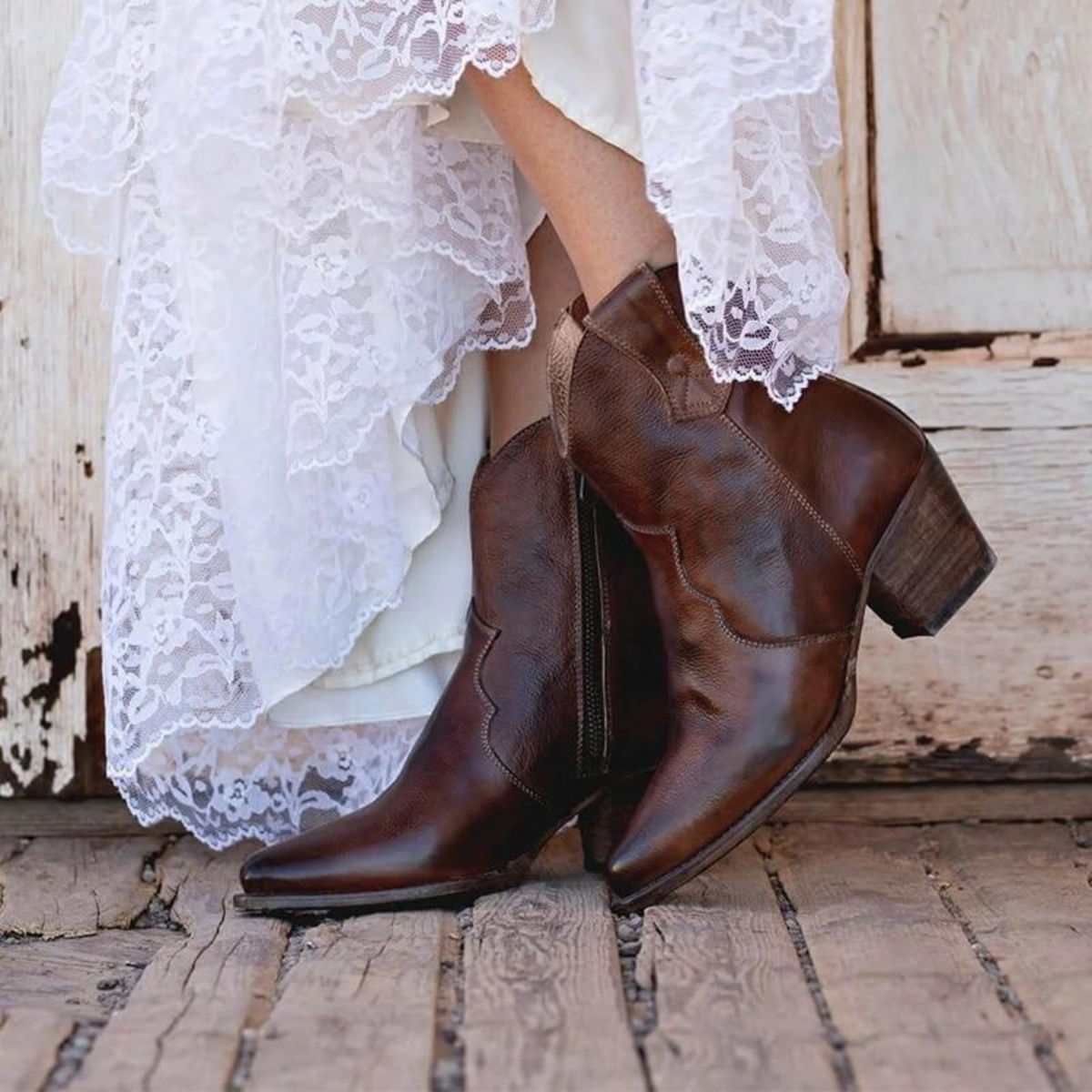 Women's Orthopaedic Western Casual Ankle Boots in Brown