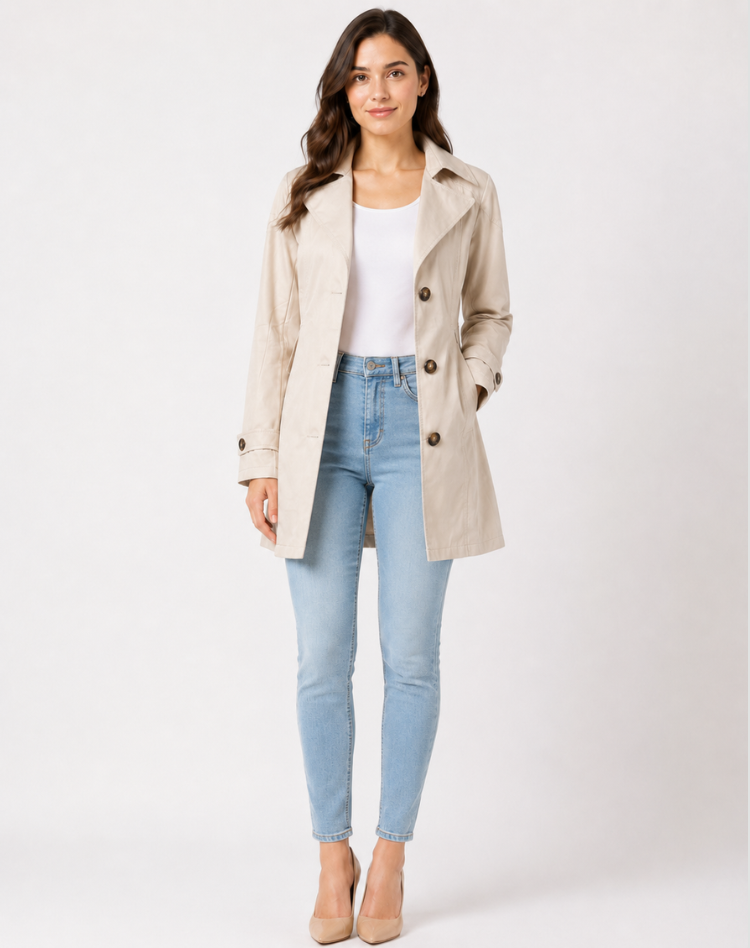 Women's Button-Front Casual Coat in Cream