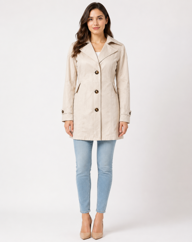 Women's Button-Front Casual Coat in Cream