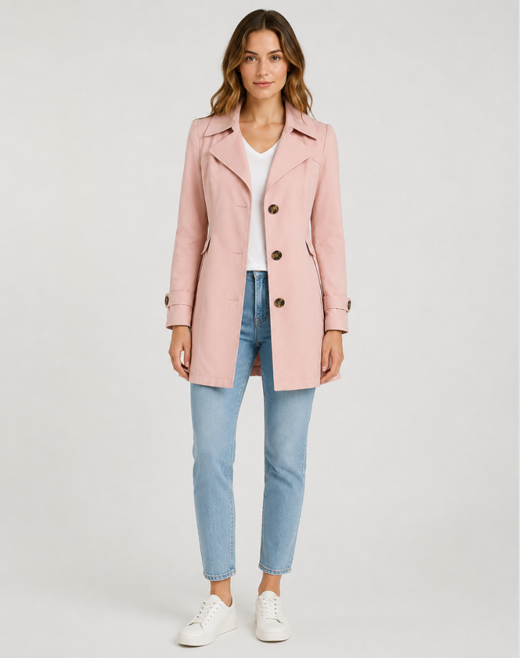 Women's Button-Front Casual Coat in Light Pink