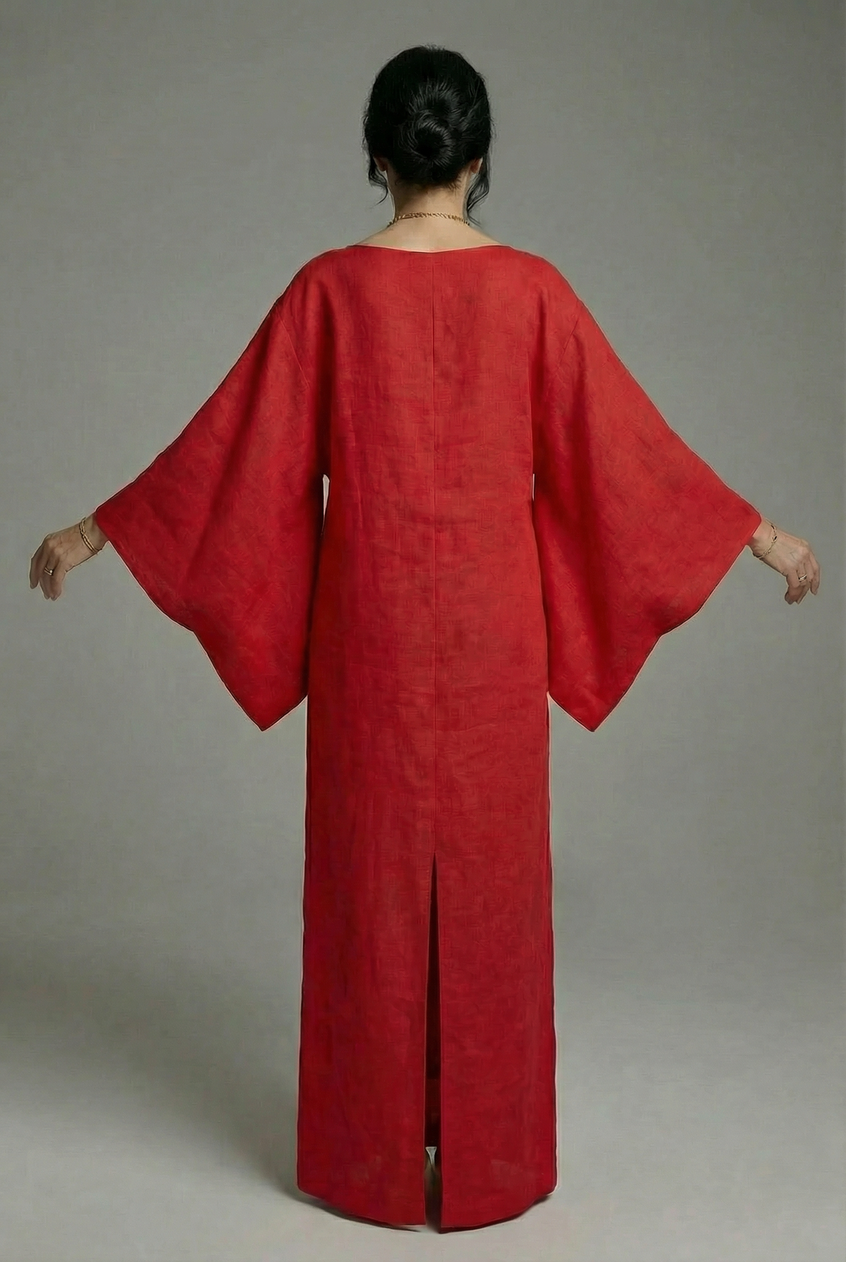 Wide Kimono Sleeve Casual Midi Dress in Red