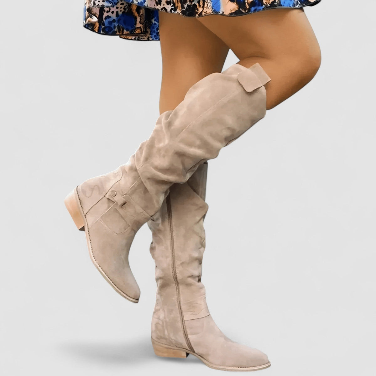 Women's Slouchy Casual Knee High Boots in Beige