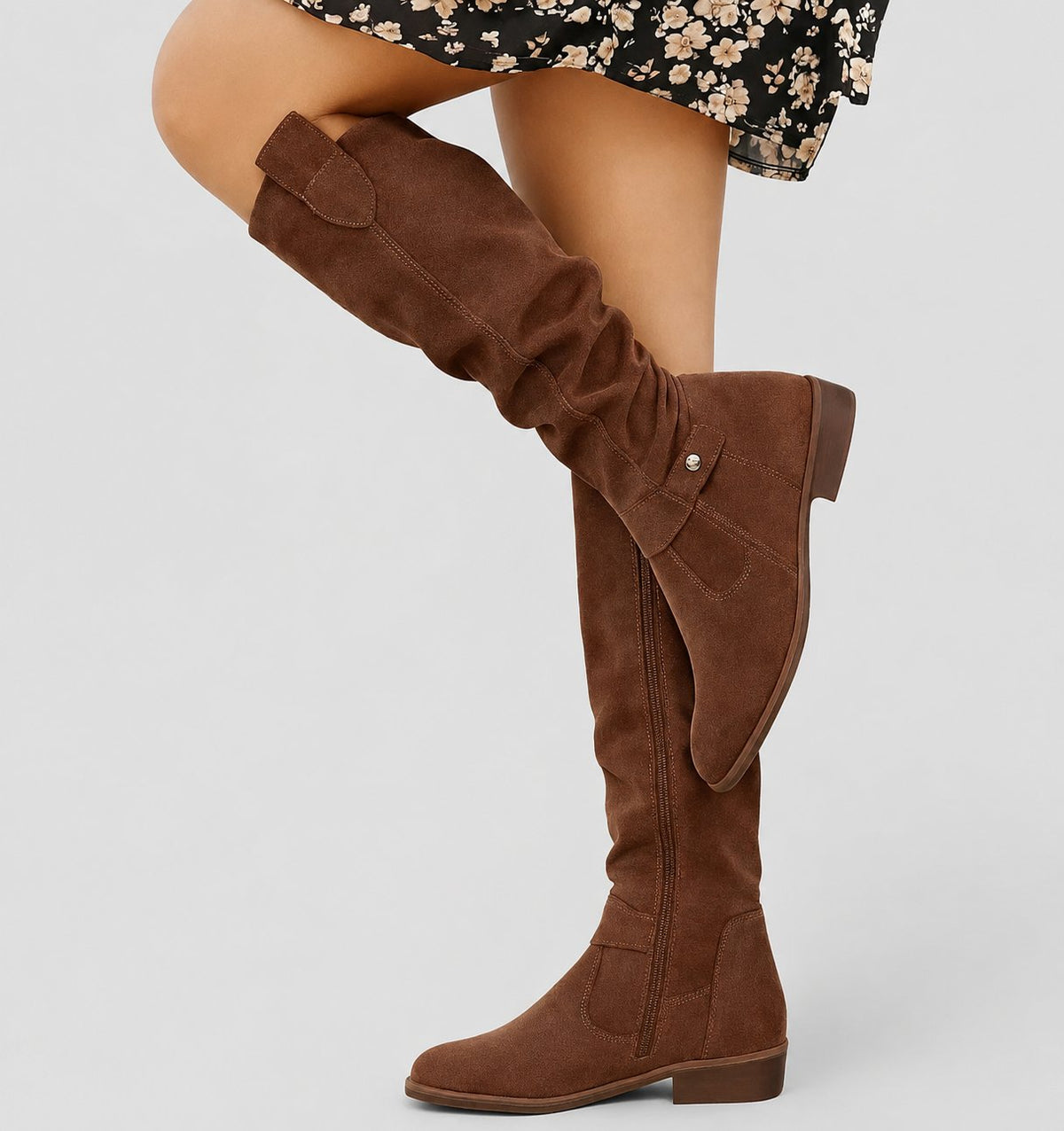 Women's Slouchy Casual Knee High Boots in Brown