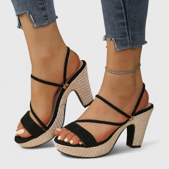 Crossover Strap Platform Party Heels in Black
