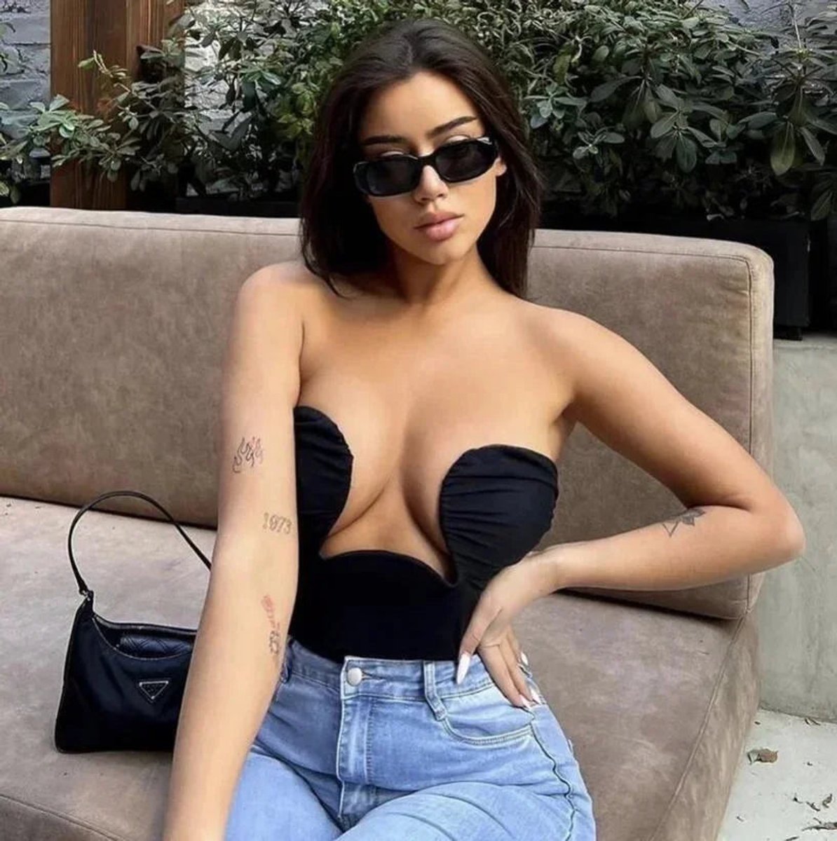 Strapless Wavy Cutout Evening Blouse in Black