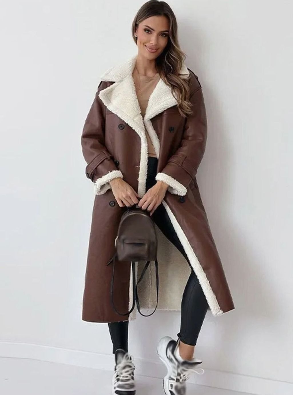 Women's Double-Breasted Casual Coat in Brown