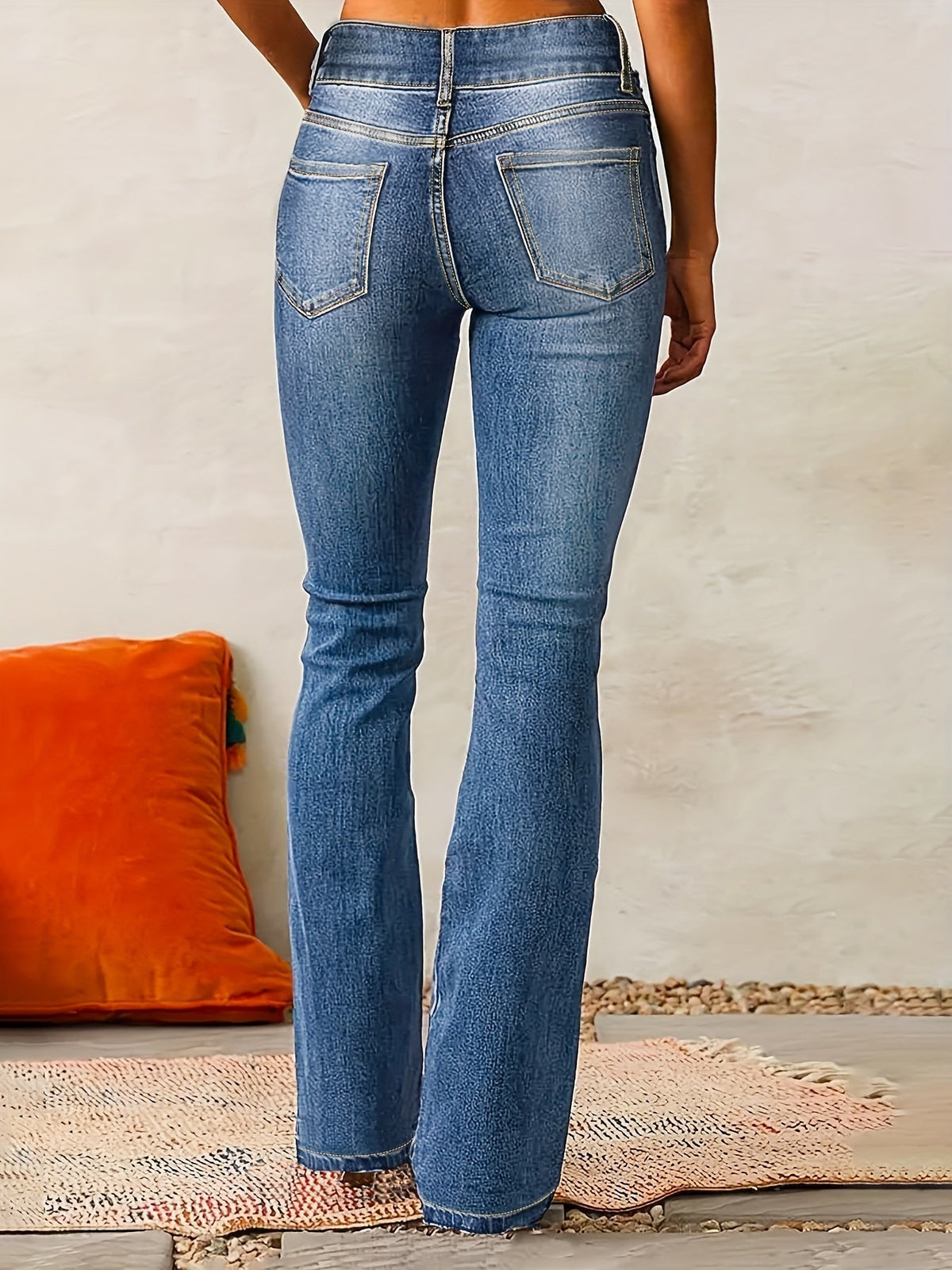 Women's High-Waist Flared Casual Jeans in Light Blue
