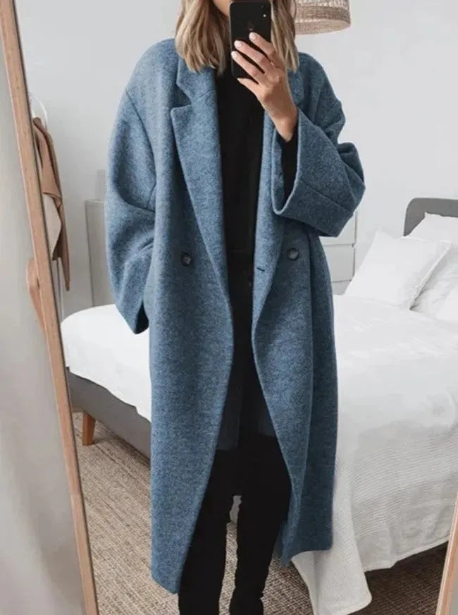 Women's Double-Breasted Casual Coat in Blue