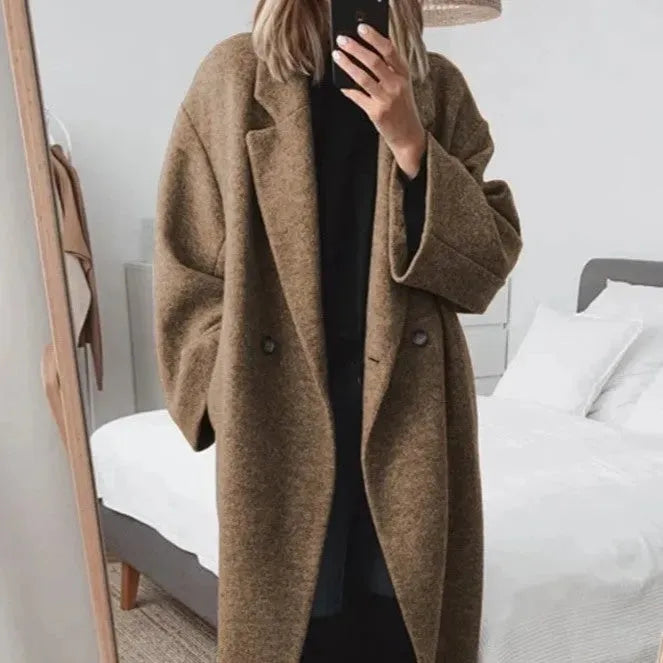 Women's Double-Breasted Casual Coat in Brown