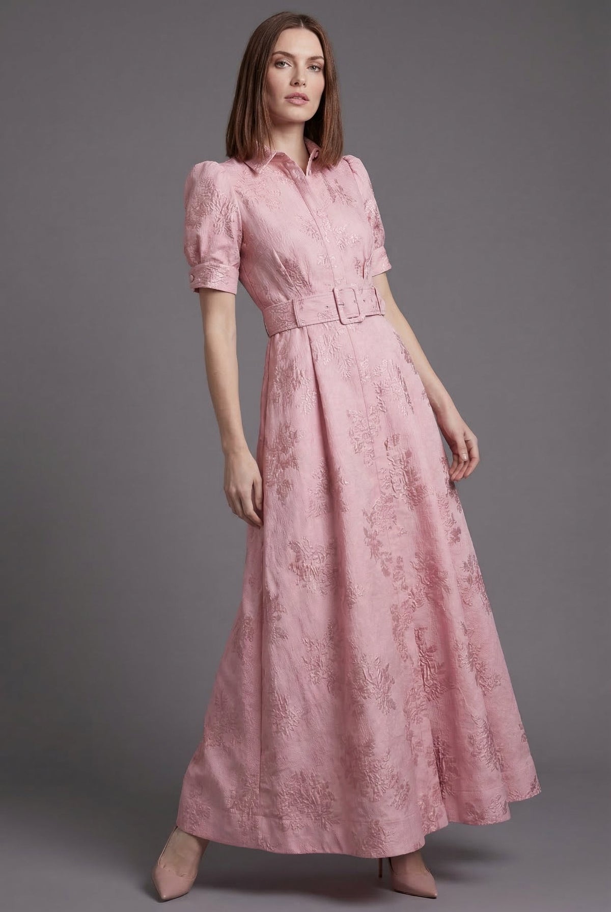 Belted Wedding Guest Maxi Dress in Pink